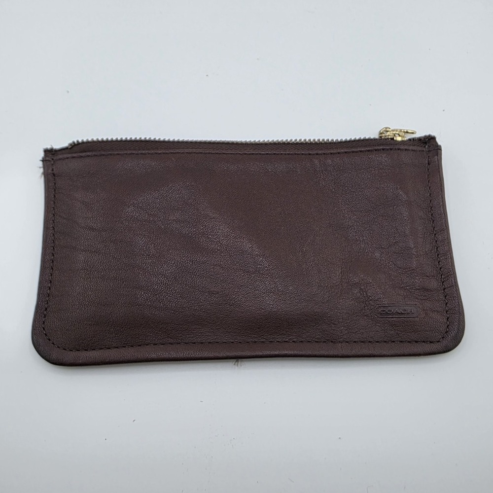 Vintage Coach Brown Leather Wristlet Zip Pouch Clutch Wallet Purse